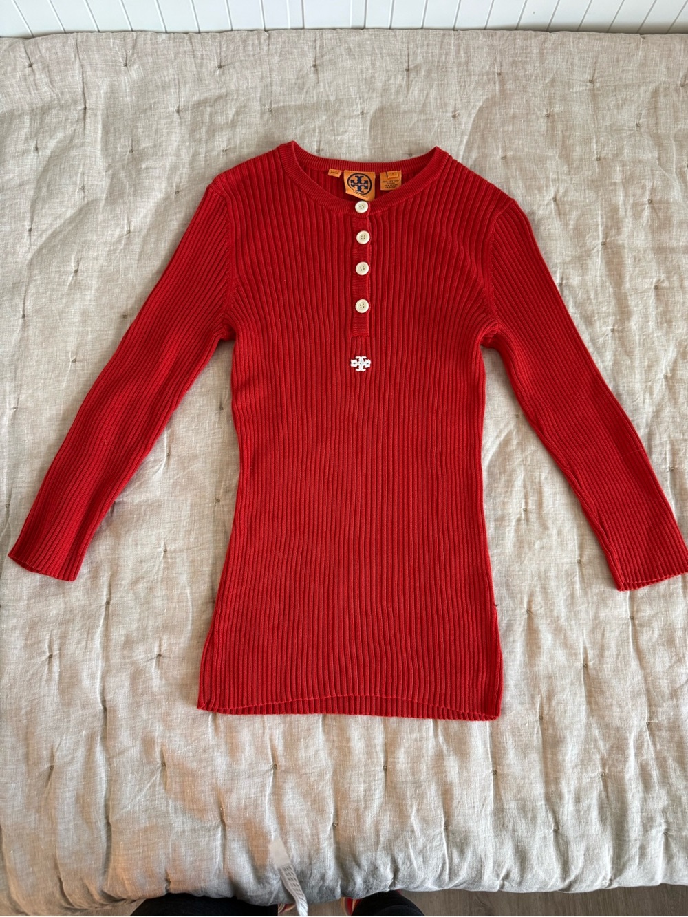 Tory Burch Ribbed Knit Logo Sweater Size Small
